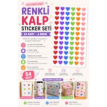 54 Adet Renkli Kalp Sticker Seti 6 Farklı Renk Dekoratif Kalp Çıkartma Çok Renkli