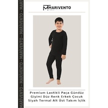 Marivento Premium Lastikli Paça Gündüz Giyimi Düz Renk Erkek Çocuk Siyah Termal Alt Üst Takım İçlik