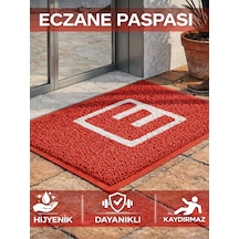 Beylini Eczane Önü Paspası E Logo Giriş İşyeri Eczane Mağaza Girişi Kapı Önü Kıvırcık Hijyen Halısı 60x80 Cm Kırmızı