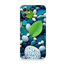 Samsung Galaxy A05 Uyumlu Mavi Turkuaz Taşlar Ve Yeşil Yaprak Desenli Silikon Kılıf