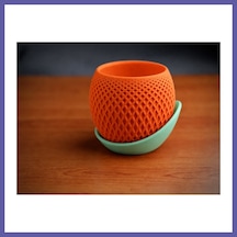 Bezos 3d Baskı Küre Saksı - Kafes Dokulu İki Parçalı Dekoratif Saksı - Turuncu-mint Nıda 02862745