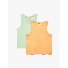 Koton Pamuklu Bisiklet Yaka Fitilli 2'li Basic Atlet Seti Multıcolor 5skg10298ak Mavi