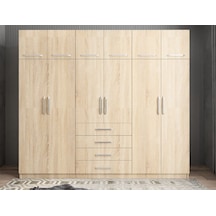 Biray 6 Kapaklı Gardırop Dolap Meşe 270 Cm Montaj Dahil