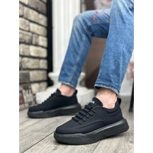 Ba0332 Merdiven Desen Bağcıklı Erkek Yüksek Taban Siyah Cilt Siyah Taban Spor Ayakkabı Siyah2