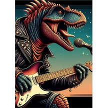 Gitar Çalan Dinazor Tasarım Mdf Tablo 35cm X50cm