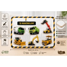 İş Makineleri Ahşap Yapboz Puzzle Oyunu 30x20 Cm Beyaz Mdf Eğitici Çocuk Puzzle