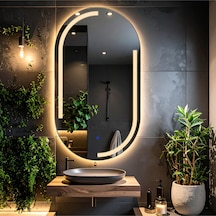 Lunare Günışığı Lazer Kumlamalı Lavabo & Banyo Aynası Dokunmatik Sensörlü 45 X 80 Cm