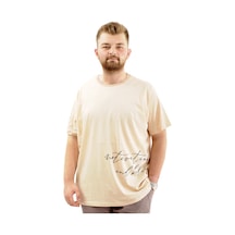 Mode Xl Battal Beden Erkek Pamuklu T-shirt Yumuşak Dokulu Baskılı Belıef U24085 Bej Bej