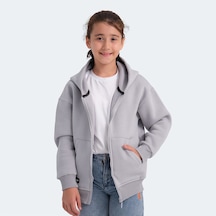 Slazenger LEKAN Çocuk Fermuarlı Kapüşonlu Cepli Taş Gri Sweatshirt
