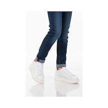 Beyaz Bağcıklı Cilt Hafifi Unisex Sneaker 628 G Beyaz