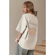 Unisex Fructification Baskılı T-shirt Bej