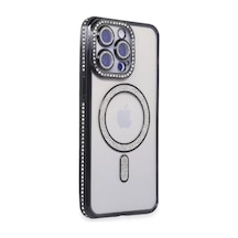 Newface Apple İphone 15 Pro Max Kılıf Joke Simli Magneticsafe Kılıf - Siyah Şeffaf