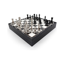 Ahşap - 572 - Satranç Takımı Siyah Gümüş Metal Taşlı Merkp36s - 36cm, Siyah-gümüş - Muratech - - Merkp36s36sg