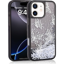 Nihcase Apple Uyumlu iPhone 12 Kılıf Sıvılı Simli Kelebek Desenli Glis Kapak