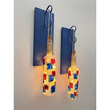 Led Işıklı Koyu Mavi Renkli Vitray Cam Salon Bar Bahçe Dekoru Şar Çok Renkli
