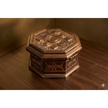Ahşap Ceviz Oyma Eşya Sandığı Sekizgen 16,5 Cm