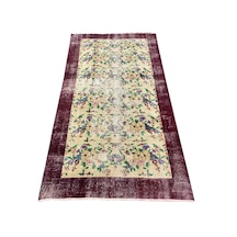 El Dokuması Vintage Eskitme 110x205 Mor Krem İnce Halı Mor