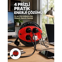 Mey İthalat 3 Metre Uzatma Kablolu 4 Prizli Makara Kırmızı Diğer