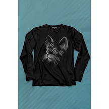 Kedi Silüeti Black Cat Çizim Uzun Kollu Tişört Baskılı Çocuk T-shirt 001