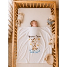İsme Özel Erkek Bebek Battaniyesi 80x80 Cm %100 Pamuk Çift Kat Penye Organik Baskılı İsimli Bebek Battaniyesi 1114bg Ekru