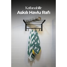 Banyo İçin Katlanabilir Askılı Havlu Rafı - 45x22 Cm - Siyah