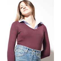 Ckm Moda Minaly Gömlek Detay Bluz Bordo