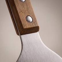 Ahşap Saplı Paslanmaz Çelik Spatula 24cm Eğilimli Çok Amaçlı Mutfak Spatulası Izgara, Burger, Sebze, Temizlik İçin Profesyonel Metal Spatula