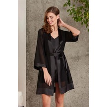 Pierre Cardin 7085 Kadın Çeyizlik Dantelli Saten 4'lü Set-siyah