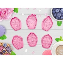 Cupcake Muffin Desenli 8 Parça Pasta Süsleme Kurabiye Kalıbı Seti Çok Renkli