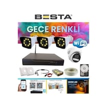 3 Dış 1 Iç 4 Kameralı Gece Renkli Wıfı Ozellikli 3 Tb Hdd Dahil Güvenlik Kamera Seti