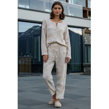 Combattente Exclusive Products Organik Müslin 2'li Takım - Kadın Pijama - Gömlek Takım- Naturel Doğal-oeko Tex Sertifikalı Kumaş Ekru