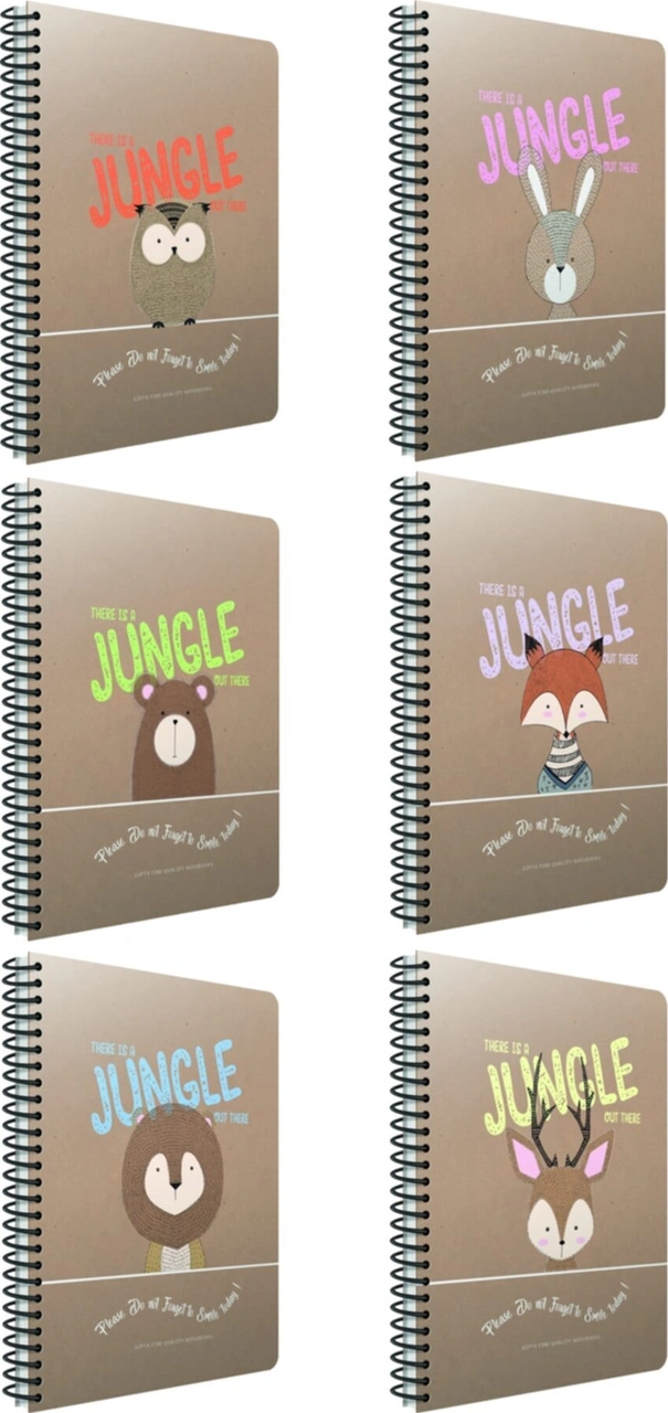 Jungle Out Spiralli 120 Yp 19x26 Cm Sert Kapak Çizgili Defter Seti 6'lı