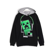 Minecraft Creeper Desenli Kapüşonlu Erkek Çocuk Hoodie 5 - 13 Yaş Siyah