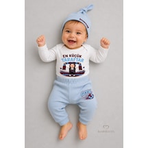 Babyden's %100 Pamuk Bebek Takımı Bordo Mavi En Küçük Taraftar Baskılı 3'lü Yenidoğan Bebek Takımı Uzun Kollu Body Pantolon Şapka Set