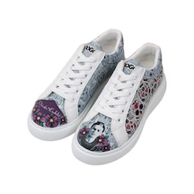 Kadın Vegan Deri Beyaz Sneakers - Remembrance Of Frida Kahlo Tasarım Beyaz