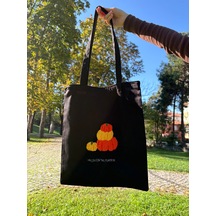 Bolergıashop Pumpkın Tasarım Canvas Omuz Çantası Siyah Punch İşleme