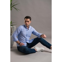 Dorss Slimfit Pamuklu Çizgili Yaka Düğmeli Uzun Kol Erkek Gömlek 001