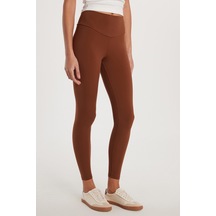 Tudors Kadın Süper Slim Beli Lastikli İnterlok Standart Boy Normal Bel Kahverengi Tayt-33528 Kahverengi