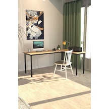 Viva L Çalışma Masası Bilgisayar Masası Ofis Masası 150x55 Atlantik Çam  -  Siyah