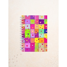 Renkli Kalpli Pop-art Defter 60 Yaprak / 120 Sayfa Çizgisiz Tel Spiralli Çok Renkli