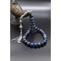 33'lük Doğal Lapis Lazuli Taşlı Tesbih 925 Ayar Gümüş Püsküllü 10mm Küre Kesim
