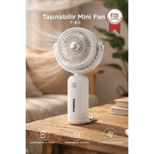 Özel Üretim Ders Konfor Serinlik F60 Beyaz Şarjlı El Vantilatörü Masa Fanı