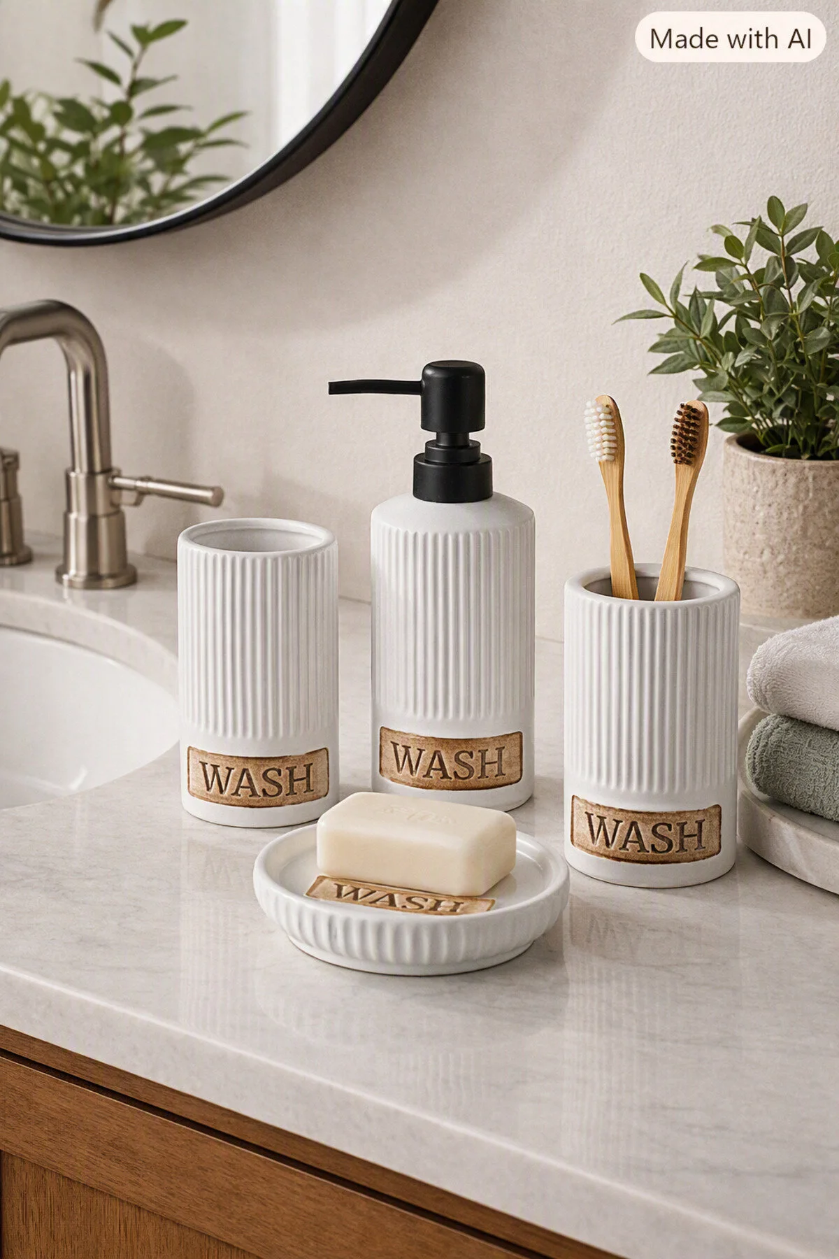 Arow 4 Parça Banyo Set Krem