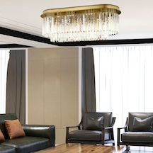 Nilüfer Dikdörtgen Eskitme Kristal Taşlı Yemek Odası- Salon Avize (354266623)