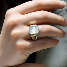 Lilarote Sedef Taşlı Altın Modern Yüzük