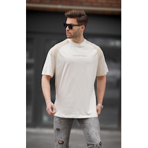 Madmext Ekru Bisiklet Yaka Oversize Tişört 7002-ekru Ekru