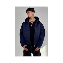 Zaee Oversize Scuba Zipp Hoodie Kobalt Mavi