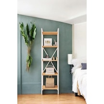 Nilamu Çam 45 Cm Kitaplık, Metal Aksamlı, Organizer, Ofis, 45 170 34 Cm Atlantik Çam