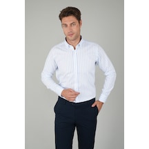 Bisse Uzun Kollu Regular Fit Çizgili Erkek Mavi Gömlek Gmczg252130 C35 Mavi