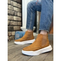 Ba0150 Bağcıksız Erkek Taba Süet Beyaz Yüksek Taban Spor Bot